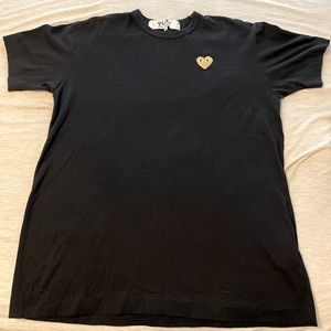 Comme des garçon black and gold heart patch t-shirt